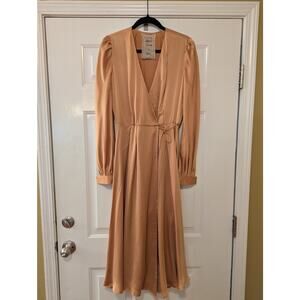 Kristen Hill Limited Edition 100% Silk Wrap Midi Dress- Size 6- Gold